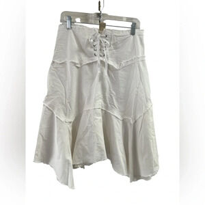 Chic White Lace-Up Midi Skirt